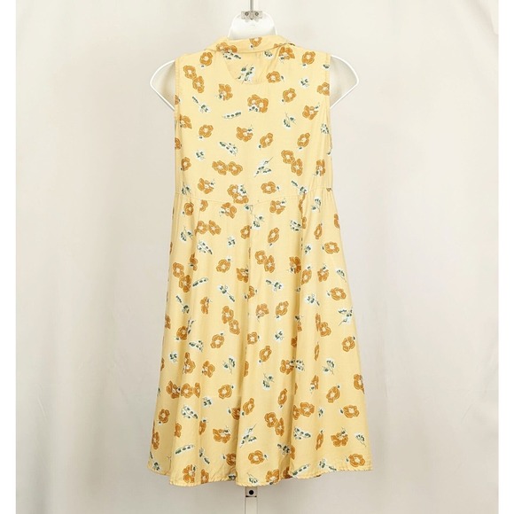 Vintage 90s Dress Esprit Yellow Floral Print Rayon Sleeveless Babydoll Size S - Picture 3 of 6